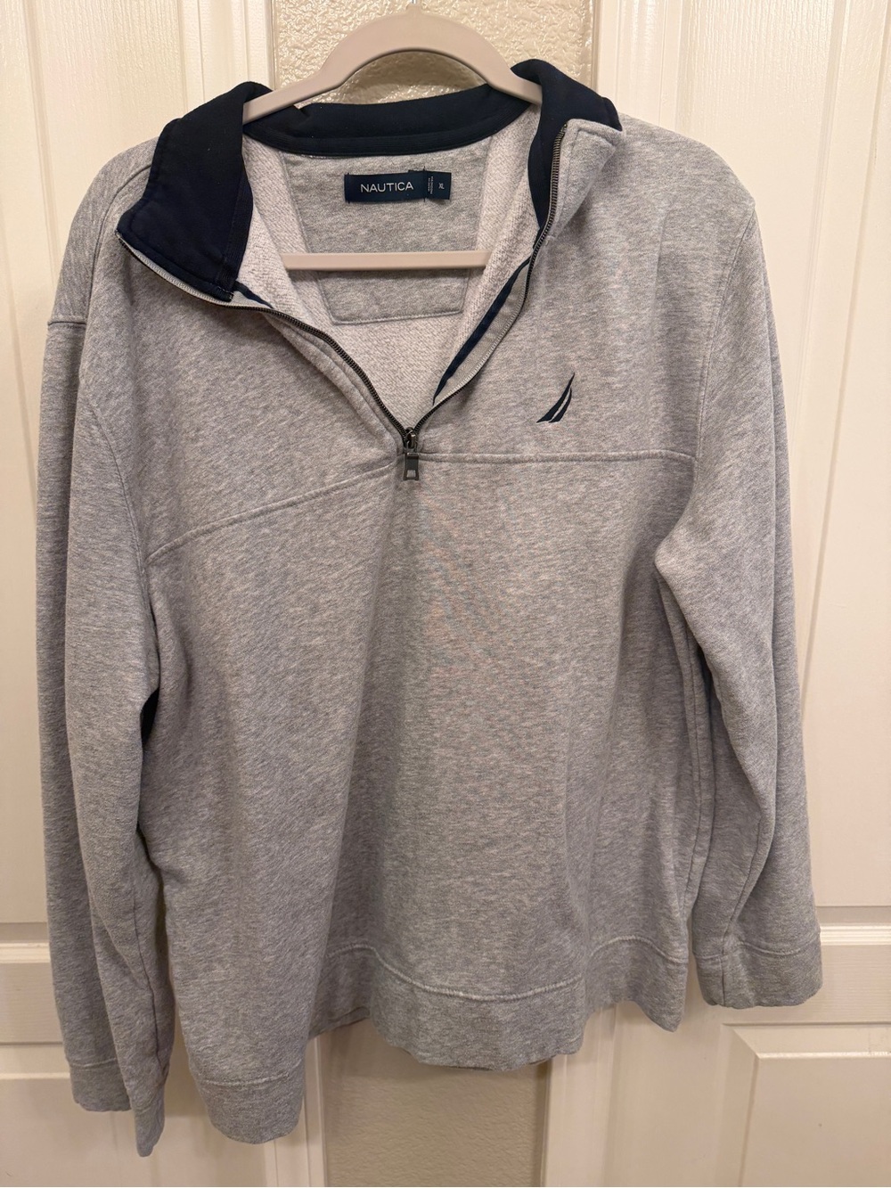 Nautica Light Gray Half-Zip Pullover with Navy Trim